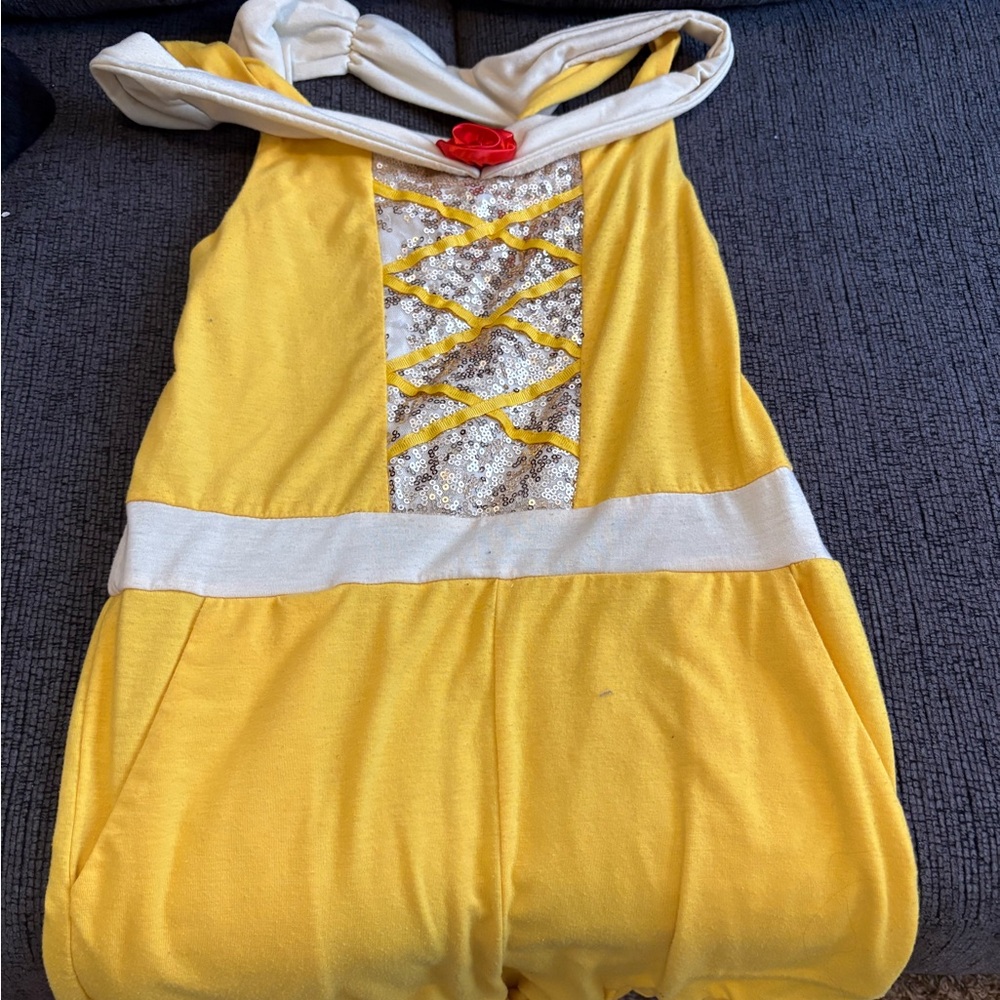 Yellow Girls' Princess Costume Romper with Sequin Bodice